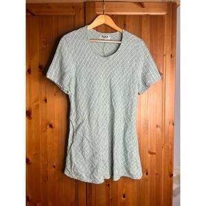 Flax Linen Textured Tunic Dress Women’s Small Green Blue Short‎ Sleeve Lagenlook